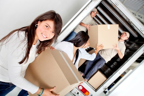 Organized storage space with labeled boxes